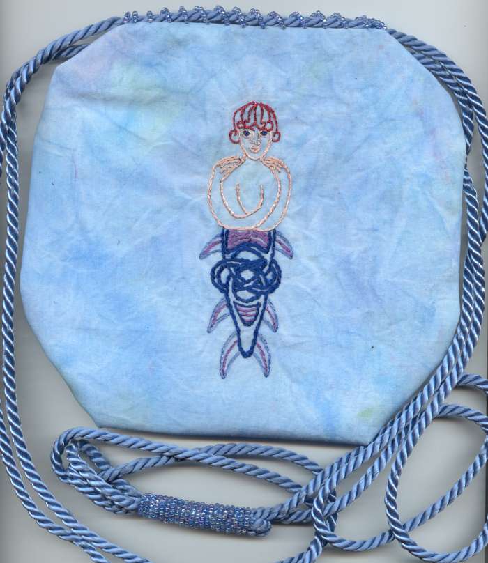 hand dyed blue bag, Celtic image