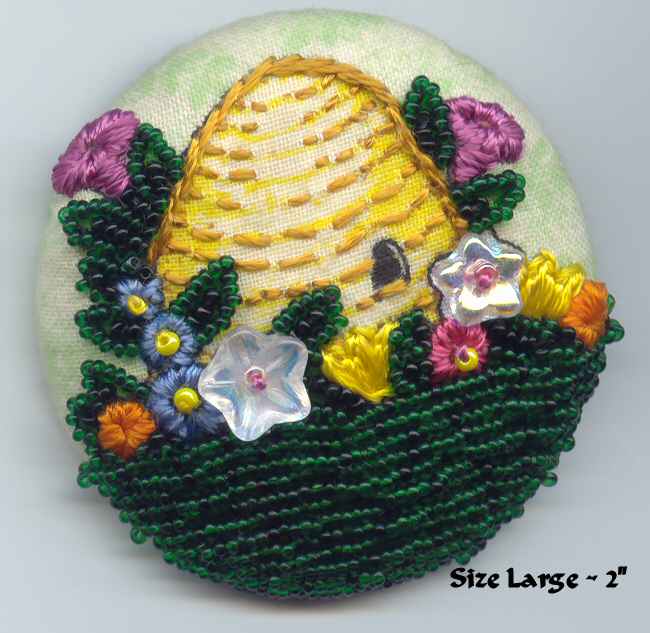  Embroidered and beaded beehive, size large 2 inches
